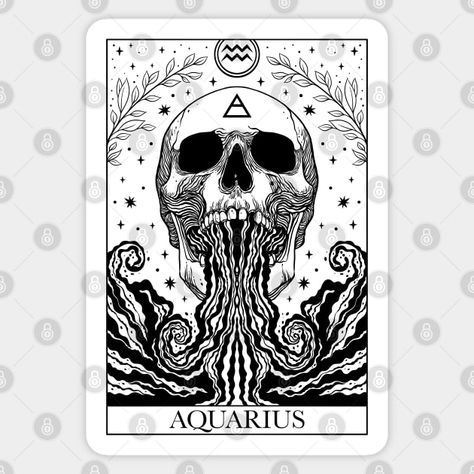 Zodiac sign tarot card Aquarius - Aquarius Zodiac Sign - Sticker | TeePublic Zodiac Tarot Cards, Aquarius Tarot Card, Aquarius Sticker, Aquarius Art, Aquarius Zodiac Sign, Age Of Aquarius, Goth Home Decor, Zodiac Signs Aquarius, Sketchbook Ideas