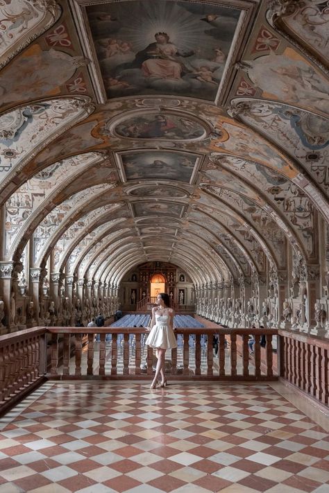 The Antiquarium, a barrel vault, at the Residenz in Munich. places to go in Munich, what to wear in Europe, best things to do in Munich, unique locations in Munich, best photo spots in Munich, Instagrammable places to go in Munich, strapless white bubble dress Munich Germany Photo Ideas, Munich Instagram Spots, Munich Germany Photography, Munich Photo Ideas, Things To Do In Munich Germany, Munich Street Style, Munich Germany Aesthetic, Munich Wedding, Munich Residenz