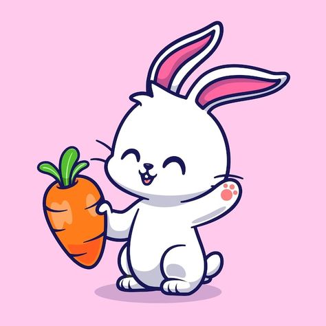 Free vector cute rabbit holding carrot c... | Free Vector #Freepik #freevector #animal-mascot #mascot-design #cartoon #bunny-logo Carrot Drawing, Bunny Vector, Bunny Carrot, Rabbit Pictures, Rabbit Drawing, Happy Bunny, Bunny Drawing, Vector Icons Illustration, Logo Design Art