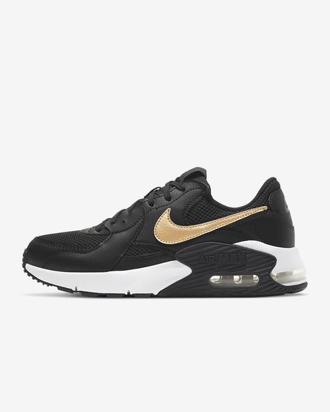 Nike Air Max Excee Women's Sneakers gold Nike Air Max Excee Women, Air Max Excee, Nike Air Max 2090, Nike Air Max Excee, Air Max Day, Black Faux Leather Leggings, Nike Air Presto, Black Shoes Women, Shoe Black