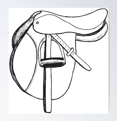 How To Draw A Saddle, Saddle Drawing, Horse With Saddle Drawing, Western Saddle Drawing, Parts Of An English Saddle, Horse With Bridle, Horse Art Drawing, Horse Bridle, English Saddle