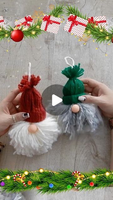 Christmas Trolls Gnomes, Diy Gonk Christmas, Christmas Crafts Santa Claus, Diy Christmas Decorations With Yarn, Gnome Ornaments Diy How To Make, Diy Yarn Christmas Knomes, Gnome Ideas Diy, Stuffed Christmas Tree Pattern, Santa Hat Decorating Ideas