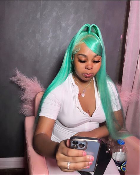 Mint Wig, Birthday Colors, Weave Braid, Sleek Braided Ponytail, Frontal Wig Hairstyles, Birthday Hairstyles, Black Ponytail Hairstyles, Dyed Hair Inspiration, Protective Hairstyles Braids