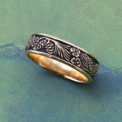 Wedding Band PINE CONES and Forget-Me-Nots Detailed carving | Etsy Forget Me Nots, Nice Clothes, Dope Jewelry, Bridal Bands, Couture Jewelry, Prop Design, Wire Crafts, Jewelry Inspo, Wedding Things