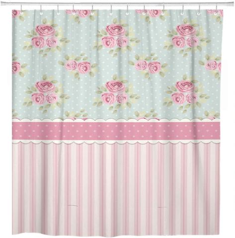 Amazon.com: ArtSocket Shower Curtain Pink Colorful Cute Shabby Chic Roses and Polka Dots Home Bathroom Decor Polyester Fabric Waterproof 72 x 72 Inches Set with Hooks : Home & Kitchen Shabby Chic Shower, Shabby Chic Shower Curtain, Baños Shabby Chic, Girl Bathroom Decor, Luxury Shower Curtain, Shabby Chic Accessories, Home Bathroom Decor, Christmas Bathroom Sets, Chic Shower Curtain