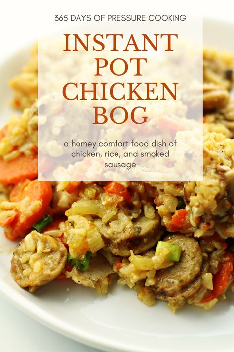 Easy chicken bog recipe in the Instant Pot. Rice, smoked sausage and chicken stewed together! #instantpotrecipes Chicken Bog Recipe South Carolina Instant Pot, Instant Pot Chicken Bog Recipe, Chicken Bog Instant Pot Recipes, Instapot Chicken Bog, Chicken Bog Recipe, Traditional Eating, Chicken Bog, Instant Pot Rice, Recipe Instant Pot