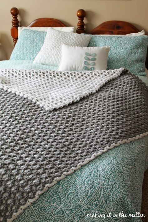 Making It In The Mitten: Crocheted Double-Sided Shell Blanket Pattern Double Sided Crochet Blanket Pattern, Double Sided Crochet Blanket, Making Blankets, Crochet Knit Blanket, Blanket Afghan, Afghans Crochet, Crocheted Blanket, The Mitten, Crochet Afgans