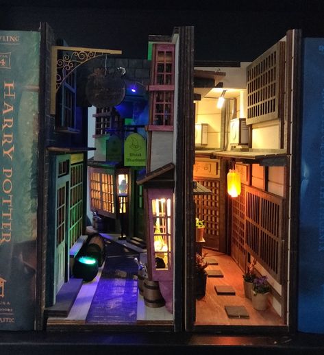 Wizard Alley Booknook by Techarge LLC — Kickstarter Diy Book Nook, Shelf Insert, Fairy Tree Houses, Bookshelf Art, Shelf Decoration, Fairy Tree, Teenager's Room, Diagon Alley, Fairy Doors