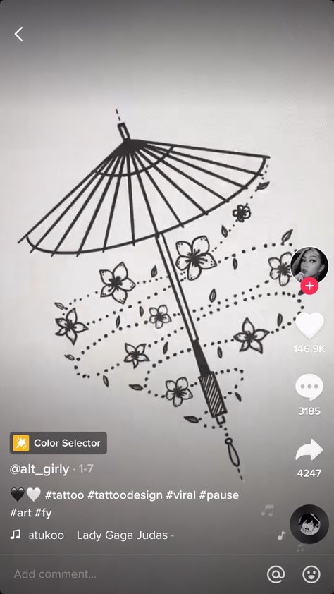 Umbrella And Flowers Tattoo, Parasol Tattoo, Japanese Umbrella Tattoo, Asian Umbrella Tattoo, Umbrella Flash Tattoo, Totoro Umbrella Tattoo, Japanese Parasol Drawing, Umbrella Tattoo, Japanese Parasol