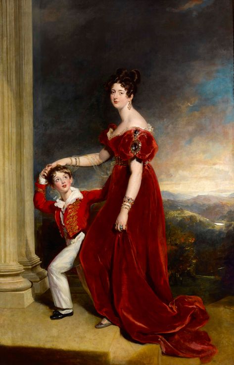 Lady Frances Anne Emily Vane-Tempest, Marchioness of Londonderry (1800-1865) and her son George Henry Robert Charles William Vane-Tempest, Viscount Seaham, later 5th Marquess of Londonderry (1821-1884) by Sir Thomas Lawrence, PRA (1769–1830), 1828. Mount Stewart, co Down, Northern Ireland © National Trust / Bryan Rutledge Sir Thomas Lawrence, Thomas Lawrence, 1820s Fashion, Regency Fashion, Lady Mary, Historical Painting, 19th Century Fashion, Londonderry, Free Art Prints