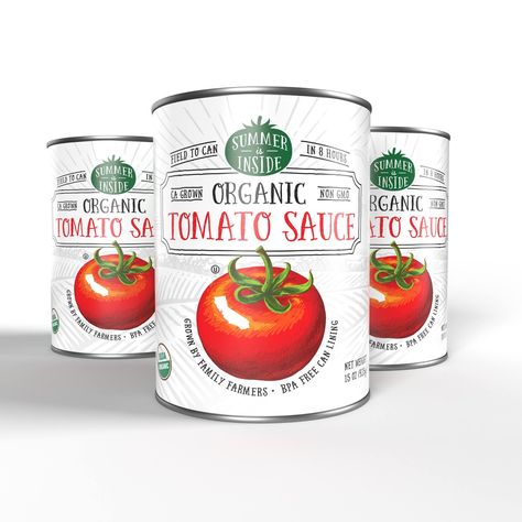 Summer Is Inside - Organic Canned Tomatoes on Packaging of the World - Creative Package Design Gallery Tomato Paste Packaging, Tomato Sauce Packaging, Tomato Packaging, Paste Packaging, Sauce Packaging Design, Canned Meals, Sauce Packaging, Prepper Pantry, Unique Sauces