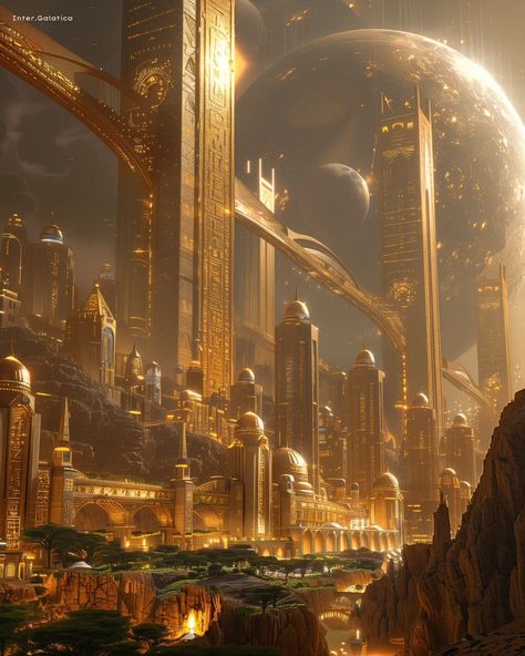 Futuristic Kingdom, Futuristic City Concept Art, Solarpunk City, Fantasy World Building, Fantasy Empire, City On Mars, Space Empire, Kushan Empire, Utopian City