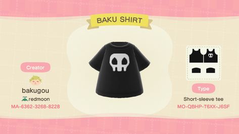 Acnh Mha Outfit, Animal Crossing Shirts Design, Animal Crossing Design Codes Black, Black Animal Crossing Clothes, Acnh Clothes Design Id Black, Mha Animal Crossing Designs, Emo Acnh Designs, Black Acnh Clothes, Animal Crossing T Shirt Design