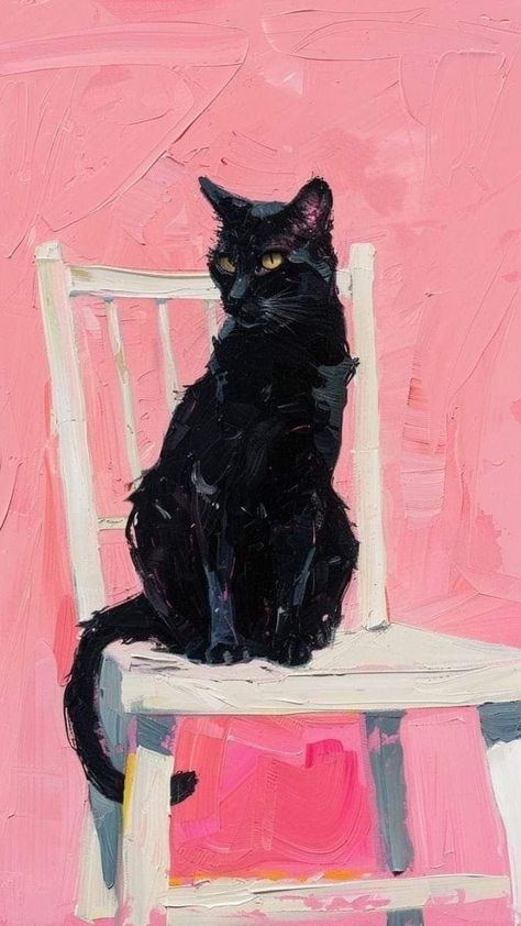 Cat Art Abstract, Black Cat Wall Art, Cat Painting Acrylic, Acrylic Cat Painting, Cat Acrylic Painting, Black Cat Illustration, Black Cat Painting, Cat Acrylic, Cats Artists