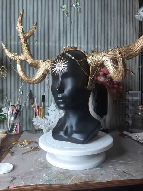 Deer Antler Headdress, Golden Deer, Deer Antlers, 3d Modeling, Headdress, Antlers, Horn, Deer, Halloween