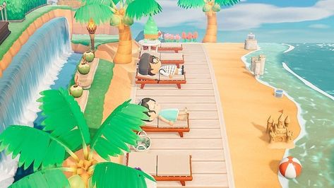 Beach Ideas Animal Crossing, Inspiration Animal Crossing New Horizon, Animal Crossing Beach Ideas, Acnh Layout, Acnh Tropical, Acnh Beach, Ideas Animal Crossing, Nintendo Switch Animal Crossing, Animal Crossing New Horizon