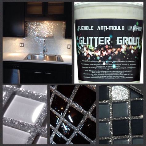 🥀💕 Pin: xbrattt 💕🥀 Glitter Tiles, Glitter Grout, Glitter Wall, White Backsplash, Hemma Diy, Bathroom Remodel Tile, Bathroom Backsplash, Glam Decor, Glitter Paint