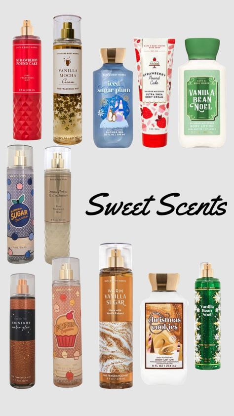 sweet scents from bath and body works Bath And Body Works Combo Ideas, Good Bath And Body Works Scents, Best Bath And Body Works Scents, Bath And Body Works Mists, Bath And Body Works Scents, Better Hygiene, Bath And Body Perfume, Body Aesthetic, Candle Obsession