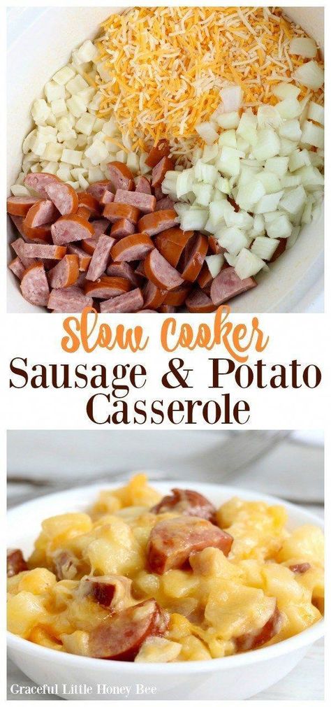 Sausage And Potato Casserole, Sausage Potato Casserole, Resep Makanan Beku, Slow Cooker Sausage, Diner Recept, God Mad, Comfort Dishes, Crockpot Dishes, Think Food