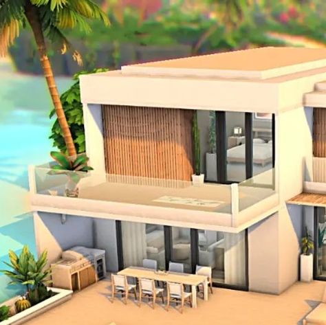 Sims4 Tree House, Modern Beach House Sims 4, Sims Island House, Crick Cabana Sims 4, Sims 4 Beach Mansion, Ts4 Beach House, Sims 4 Island House, Sims 4 Greek House, Sims Island Living House