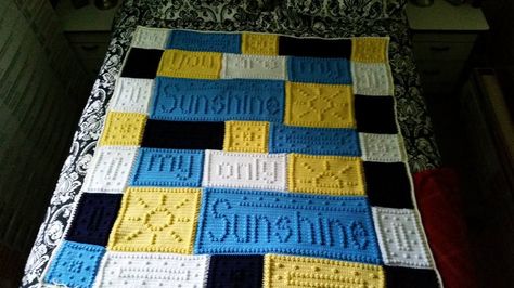 "You are my sunshine" crochet blanket I donated to the Down's Syndrome Association Sunshine Crochet, Baby Words, Crochet Blankets, My Sunshine, Crochet Baby Patterns, You Are My Sunshine, Crochet For Kids, Crochet Afghan, Crochet Ideas