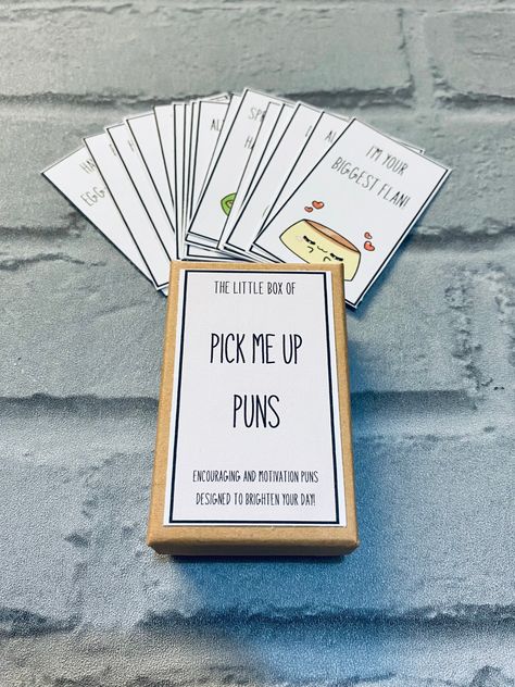 Excited to share this item from my #etsy shop: Pick me up pun box,message box,motivational gift,positivity gift,you got this gift,pun cards,encouragement gift,pick me up gift Pun Cards For Boyfriend, Silly Birthday Wishes, Pun Cards, Letter Box Gift, Punny Cards, Diy Best Friend Gifts, Quotes Positivity, Christmas Bookmarks, Love Puns