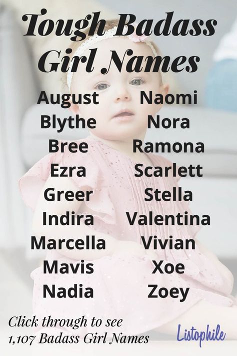 1,107 Badass Girl Names. List of tough badass girl names. Click through to see more badass girl names. Badass Names For Girls, Names For Strong Women, Badass Girl Names For Characters, Strong Names For Women, Badass Female Names, Badass Names For Women, Powerful Names For Women, Badass Girl Names, Tomboy Names