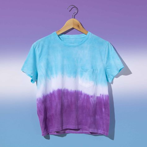 Two Tone Dip Dyed Tee — Rit Dye Rit Tie Dye, Dip Dye Shirt, Powder Dye, Rit Dye, Shibori Pattern, Tie Dye Socks, Plastic Table Covers, Dip Dyed, Dye Shirt