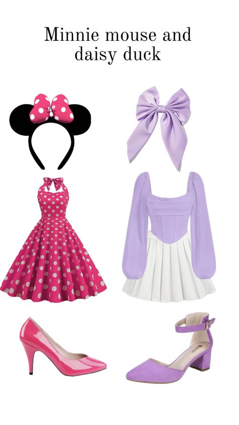 Minnie And Daisy Costume, Mouse Costume Diy, Minnie Mouse Costume Diy, Daisy Duck Costume, Daisy Costume, Duck Costume, Duck Costumes, Cartoon Character Costume, Minnie Mouse Costume