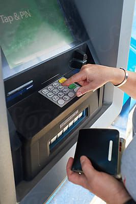 Person withdrawing money from ATM machine by Rowena Naylor for Stocksy United Withdraw Money, Atm Machine, Fall Landscape Photography, Wallpaper Landscape, Iphone Wallpaper Landscape, Fall Landscape, Gold Nugget, Stock Photography Free, Still Life