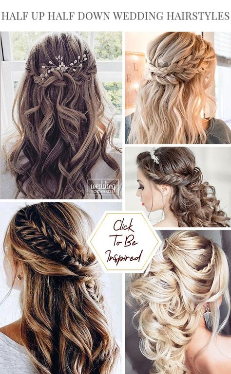 45 Stunning Half Up Half Down Wedding Hairstyles ❤ Half up half down wedding hairstyles are timeless and true. Check out these 45 elegant and stunning half updo looks for your wedding day! #wedding #hairstyles #halfuphalfdownweddinghairstyles Wedding Half Updo, Fringe Hairstyle, Wispy Fringe, Bridal Hair Half Up, Down Hairstyles For Long Hair, Half Up Wedding, Down Wedding Hairstyles, Hairstyles With Crown, Half Updo Hairstyles