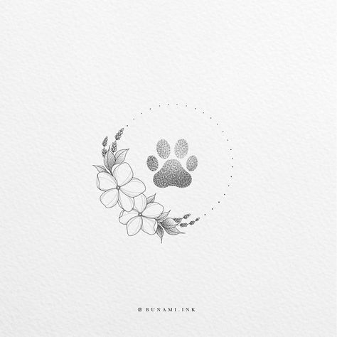 Forgetmenot lavender paw Dog And Cat Tattoo, Bunami Ink, Tattoo Pet, Cat Paw Tattoos, Tatoo Dog, Memorial Tattoos Small, Pet Memorial Tattoo, Small Dog Tattoos, Dog Memorial Tattoos