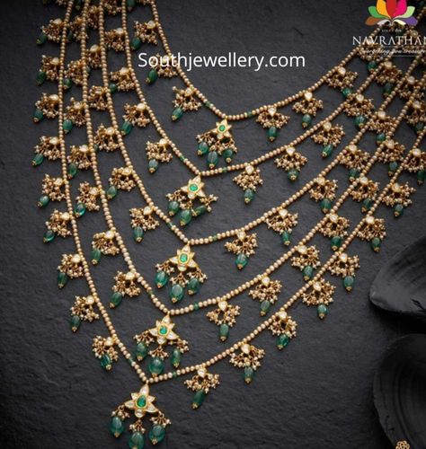 Pearl polki panchlada necklace photo Panchlada Necklace, Pearl Strings, Gold Pearl Jewelry, Beautiful Beaded Jewelry, Choker Necklace Designs, Jewellery Bridal, Antique Jewellery Designs, Jewellery Wedding, Jewelry Designing