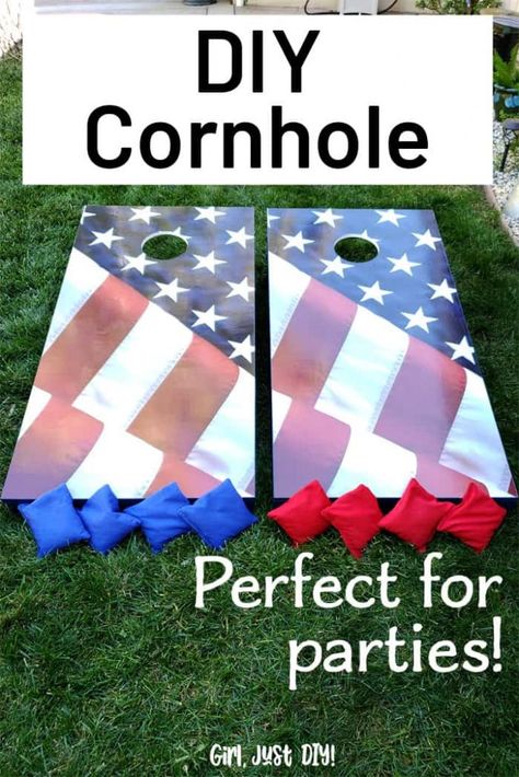 DIY Cornhole Game Board, get the woodworking plans and build your own set. Hours of family fun in the backyard or at the next BBQ, block party or tailgate. #girljustdiy Diy Cornhole Game, Diy Cornhole, Diy Cornhole Boards, Corn Hole Diy, Awesome Woodworking Ideas, Woodworking Projects Unique, Cornhole Game, Woodworking Projects For Kids, Cornhole Board