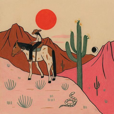 Handmade and individually painted Western Desert Painting, Western Mural, Mexico Drawing, Western Landscape Art, Arch Painting, Painted Bedroom Doors, Cowboy Drawing, Western Illustration, Desert Inspired Decor