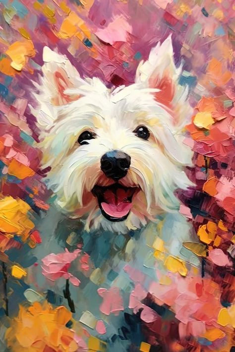 Dog Portraits Painting, Dog Portraits Art, Custom Pet Painting, Painting Palette, Animal Portraits Art, 강아지 그림, Pet Art, White Dog, Hand Painted Artwork