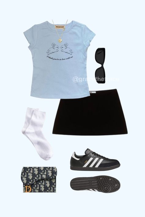 Black Samba Adidas Outfit Skirt, Summer Outfits Samba, Black Samba Outfit Summer, Adidas Samba Outfit Ideas, Skirt Outfit Layout, Casual Black Skirt Outfit Summer, Black Sambas Outfit Summer, Black Mini Skirt Summer Outfit, Casual Black Mini Skirt Outfit