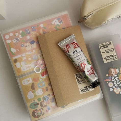 Muji , sticker binder , aesthetic , sticker decor , top loader deco Muji Binder, Cute Binder Ideas, Muji Journal, Sticker Binder, Cute Binder, Journal Cover Ideas, Muji Pens, Binder Ideas, Desk Stationery