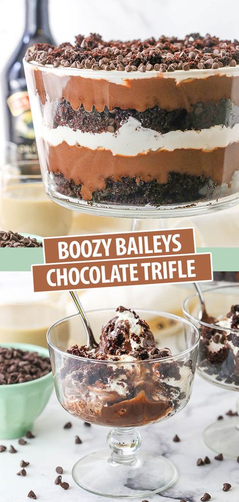 Trifles Desserts, Baileys Desserts, Baileys Trifle, Chocolate Cheesecake Trifle, Baileys Whipped Cream, Baileys Chocolate Cheesecake, Infused Desserts, Baileys Dessert, Trifle Bowl Recipes