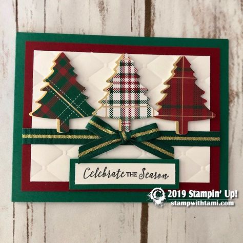 VIDEO: 2019 Stampin Up Holiday Catalog kick off and over 70 ideas - Episode 85 Stamped Christmas Cards, Homemade Christmas Cards, Stampin Up Christmas Cards, Christmas Card Crafts, Christmas Tree Cards, Stampin Up Christmas, Diy Christmas Cards, Christmas Cards To Make, Stamping Up Cards