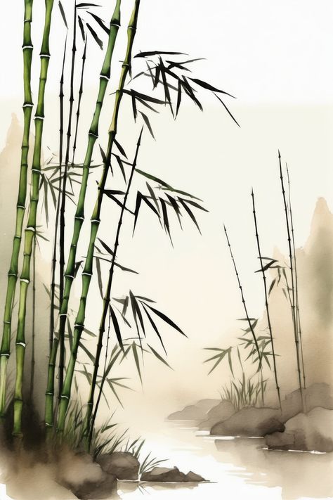 Build your own art collection! Use the code MOREART during checkout for 40% off when you buy 2 or more items! This is one piece in the Japandi Bamboo Watercolor Digital Art Series created by Morris Digital Designs. This picture features bamboo next to a stream, brought to life in a watercolor painting. This piece is available as a downloadable wall art print. Your order will be for a digital item only. This picture is saved as a portrait with a 2x3 aspect ratio, 400 dpi, and is printable up to a Bamboo Forest Drawing, Japanese Painting Ideas, Bamboo Photography, Bamboo Mural, Japanese Bamboo Art, Bamboo Art Painting, Bamboo Artwork, Bamboo Painting, Scrapbook Background Paper