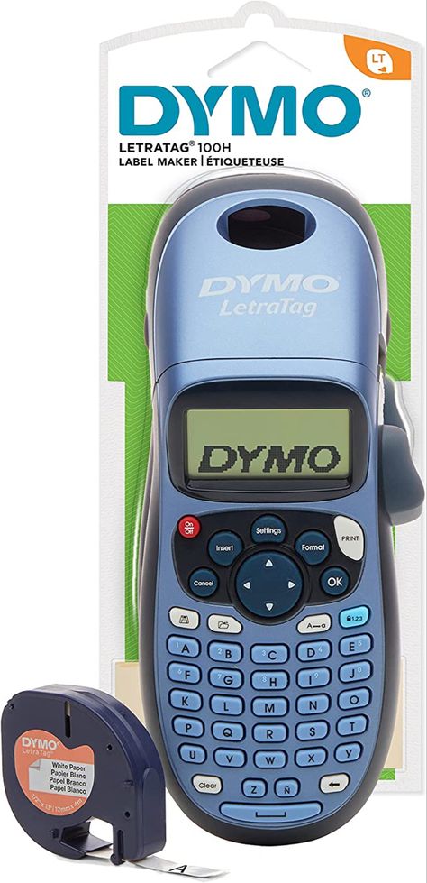 Dymo S0883990 LetraTag Handheld Label Maker, ABC Keyboard Label Printer with Easy-to-Use, 13 Character LCD Screen, for Home or Office, Blue, LT-100H, Uk Version : Amazon.co.uk: Stationery & Office Supplies College Maker, Office Blue, Label Maker, Save Power, Thermal Printer, Label Printer, Personalized Labels, Text Style, Amazon Gift Cards