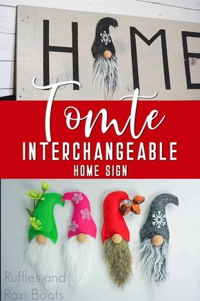 How ridiculously cute is this gnome seasonal sign?! What a cute idea! I can't wait to make a gnome sign for myself. Click here to see how to make this easy gnome seasonal interchangeable sign. #gnome #nisse #tomte #nisser #tomten #sign #seasonalsign #rufflesandrainboots Interchangeable Sign, Craft Fur, Gnome Tutorial, Gnomes Diy, Diy Gnomes, Gnomes Crafts, Crafts Projects, Décor Diy, So Adorable