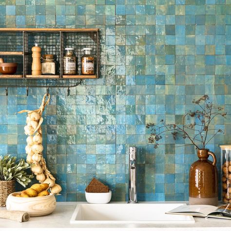 Morocco Tiles, Turquoise Tile, Moroccan Tiles, House Design Kitchen, Bespoke Kitchens, Dream Bathrooms, Beach Design, Blue Tiles, Kitchen Inspiration Design