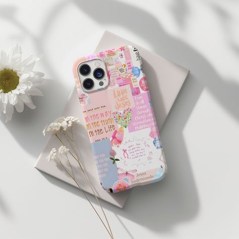 Show your faith in style with our adorable Pink Christian Collage Phone Case! This charming case features a delightful collage of pink-hued Christian elements, including hearts, crosses, and uplifting messages.  It's the perfect way to keep your phone protected and express your love for Jesus in a cute and trendy way.  Makes a perfect religious gift for yourself or a loved one!   ✨Phone Case Details✨ The outer polycarbonate shell will resist daily impacts. Create a beautiful design, and we'll pr Phone Cases Collage, Jesus Phone Cases, Preppy Phone, Preppy Phone Case, Pink Christian, Christian Phone Case, Wildflower Phone Cases, Phone Case Cute, Collage Phone Case