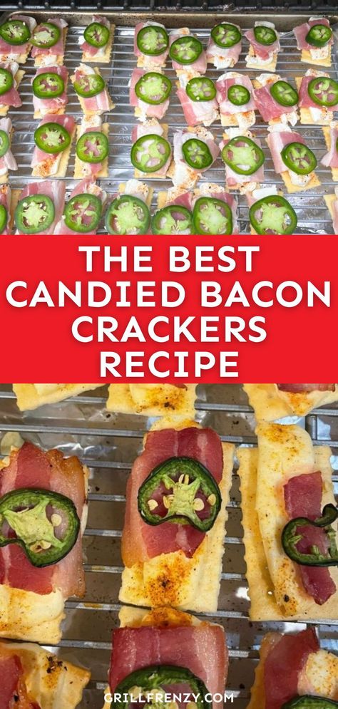 Smoked candied bacon crackers are one of the best smoker appetizers you can make. Sweet, savory, and smokey, you're going to love these. | candied bacon jalapeño crackers | spicy candied bacon crackers | candied bacon crackers smoked | candied bacon crackers jalapeno | candied bacon crackers with cream cheese | candied bacon crackers recipe | candied bacon crackers with jalapeños Smoked Crackers, Candied Bacon Crackers, Bacon Crackers, Indoor Smoker, Bacon Cracker, Best Smoker, Club Crackers, Brown Sugar Bacon, Crackers Recipe