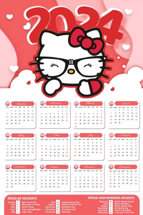 Personalice esta plantilla de Escuela Póster Hello Kitty Calendar, Social Media Posting Schedule, School Template, Poster Template Design, School Poster, Cat Doodle, Social Media Schedule, School Posters, Calendar 2024