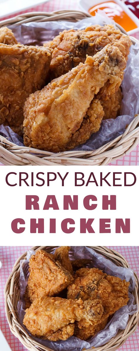 CRISPY chicken made with RANCH dip and baked in the oven!  This easy Crispy Baked Ranch Chicken recipe only needs a few ingredients and makes a healthy dinner!  Serve with a salad or some fresh vegetables on the side! Ranch Chicken Recipe, Buffalo Ranch Chicken, Baked Ranch Chicken, Ranch Chicken Recipes, Buffalo Ranch, Oven Fried, Ranch Dip, Ranch Chicken, Dinner Healthy