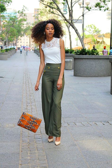 Culottes palazzo palazzo pants formal pants trends streetstyle olive africanprint ankara Olive Palazzo Pants Outfit, Pallazo Outfit Palazzo, Pallazo Outfit, Palazzo Pants Outfit, Olive Clothing, Olive Pants, Formal Pants, Pant Trends, Palazzo Pants