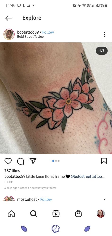 Flower wreath tattoo Knee Wreath Tattoo, Blanket Flower Tattoo, Flower Wreath Tattoo, Jasmine Tattoo, Wreath Tattoo, Traditional Wreath, Ta Ta, Knee Tattoo, Jasmine Flower